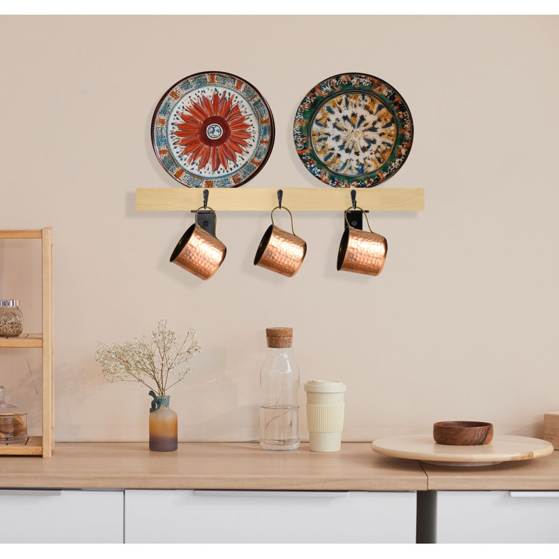 Rayne Plate Display Shelves With Hooks, 24/3/2, Natural
