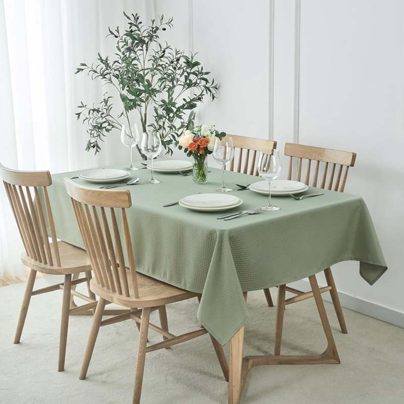 Rectangle Tablecloth Weaved Pattern Waterproof Spillproof, Green