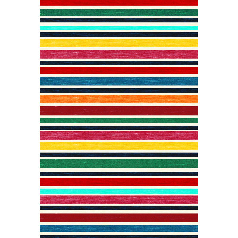 Tapis décoratif multicolore à rayures, Rectangle 4 pi 11,06 po x 7 pi 6,55 po