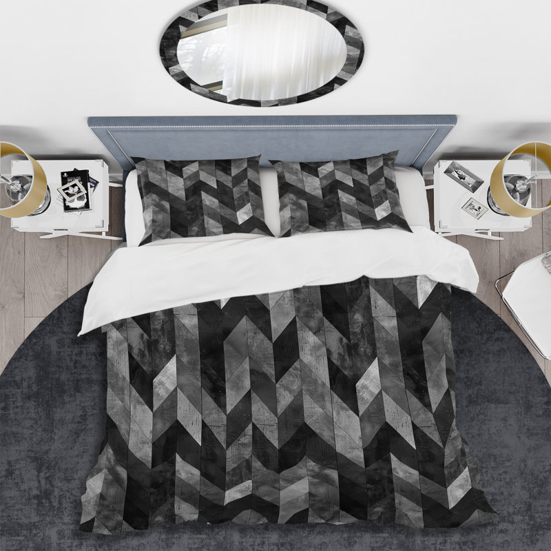 Ensemble de housse de couette moderne Gray Herringbone Flow VI - gris, Queen Duvet Cover + 2 Standard Shams