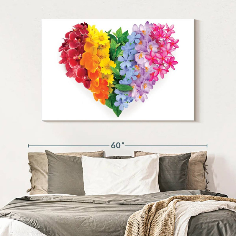 Rainbow Floral Heart Canvas Print, 34" H x 51" W x 1.25" D