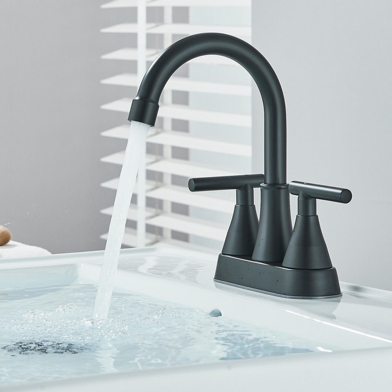 2-handle Bathroom Faucet with Drain Assembly, Matte Black