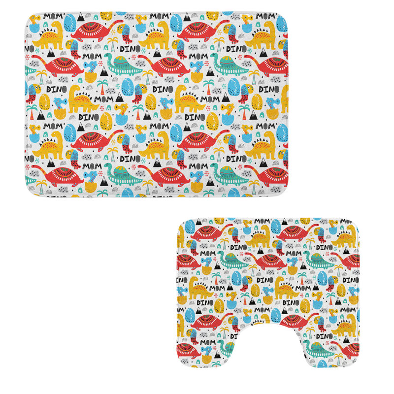  Dinosaur Bathroom Rug Set 2 Pieces Rectangle & Contour Mats Multicolor