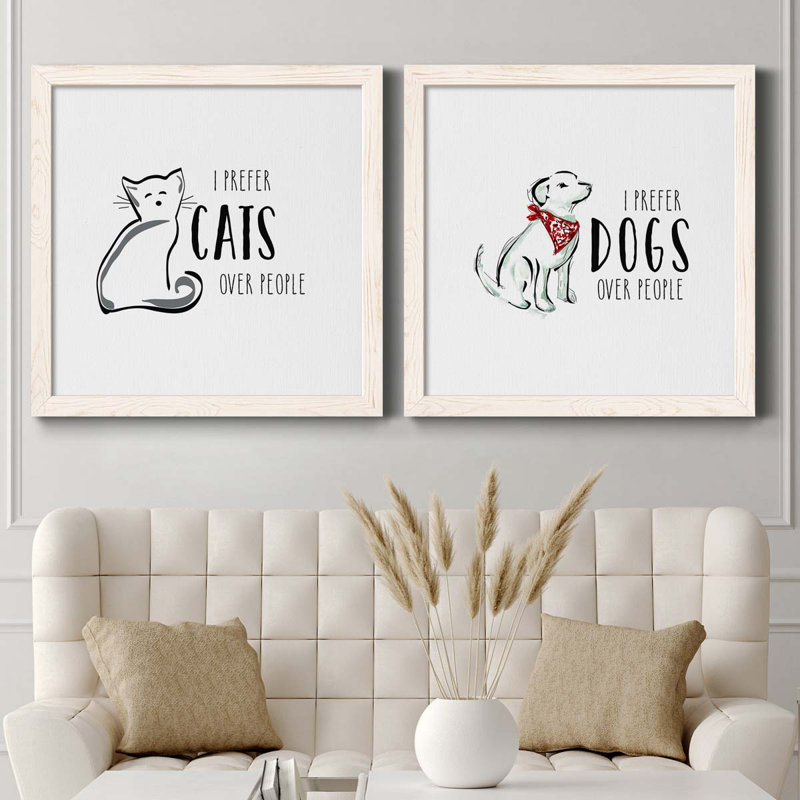 Cats Over People - Ensemble de 2 encadrements d'art textuel sur toile, H 35,5 po x l 71 po x P 1,5 po, Cadre blanc