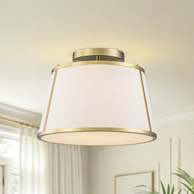 3-Light Fabric Tapered Drum Semi Flush Mount Ceiling Light with Linen Shade