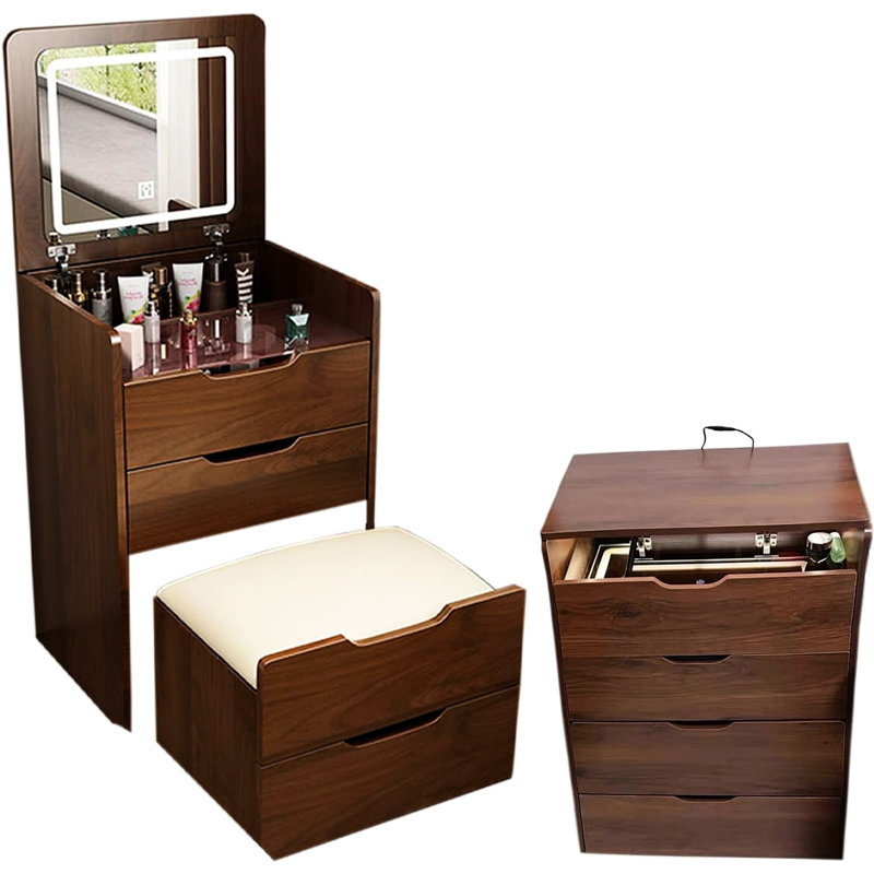 Walnut Dressing Table With Stylish Design And Ample Cosmetic Storage Compact Makeup Vanity Modern Solutions, Walnut