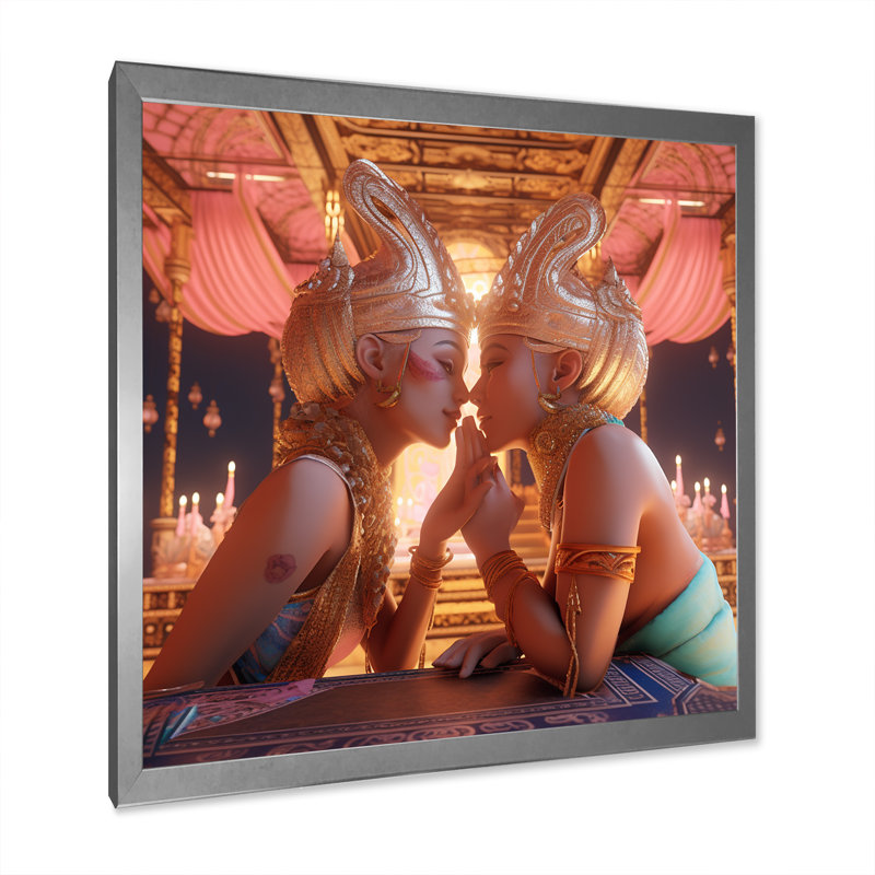 «Goddess Kissing Divine Love I», reproduction sur toile, Cadre simple argenté, H 36 po x l 36 po x P 1,5 po