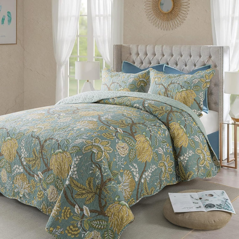 Ensemble de literie HoneiLife King Size en tissu mélangé motif vignes de ferme verte avec taies d'oreiller, Très grand lit
