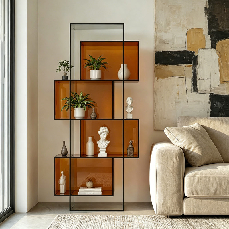 Bibliothèque géométrique en acrylique, Tan, (4 Shelves) 59.06" H x 23.62" W x 11.81" D