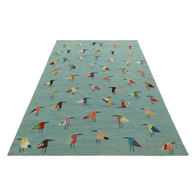 Rug & Kilim’S Suzani Kilim In Sky Blue With Polychromatic Bird Pictorials