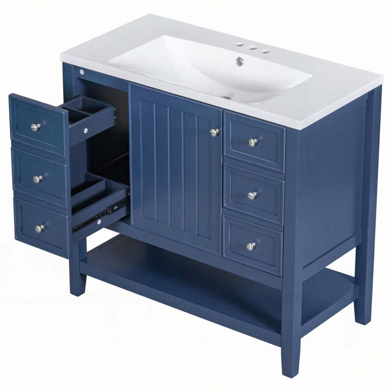 Meuble-lavabo 36 po avec lavabo en céramique, Bleu
