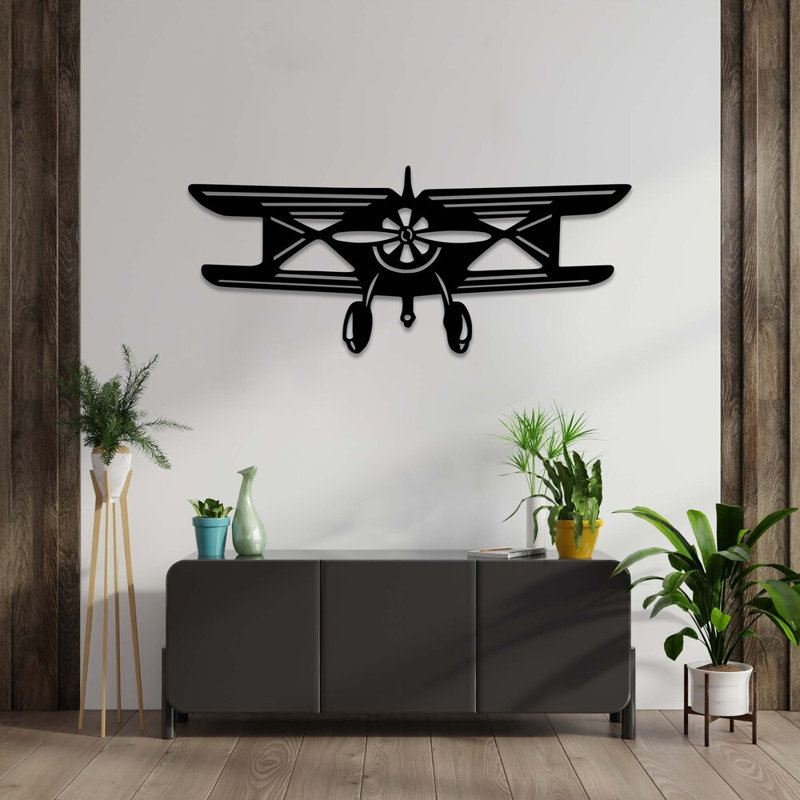 Décoration murale avion rétro, Noir, H 15 po x l 36 po x P 0,12 po