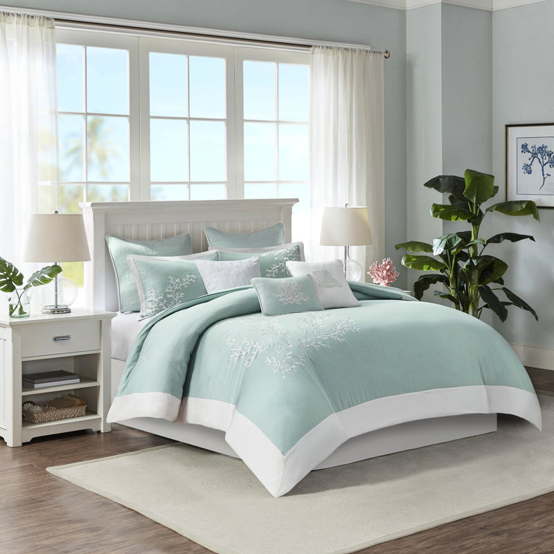 Housse de couette très grand / très grand - 100% coton avec broderie corail et bordure découpée