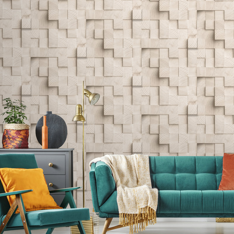 Papier peint blocs de bois, Beige