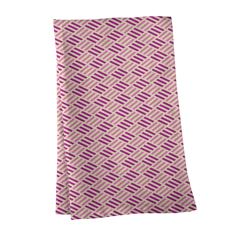 Torchon à losanges à rayures, Rose/mauve, Croisé en coton