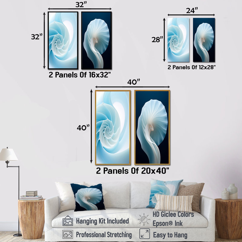 Abîme azur, Nautilus Spiral - ensemble d'art mural sur toile Nautilus, 2 pièces, H 28 po x l 25 po, Toile tendue
