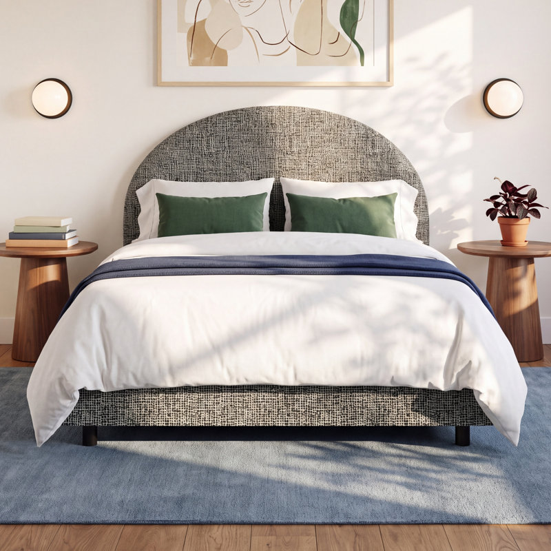 Aidy Upholstered Pine Standard Bed, Queen, Modern Pepper Tweed