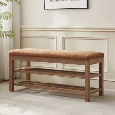 Upholstered Storage Bench with Double-Tier Shoe Rack by August Grove