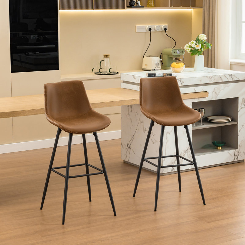 Tabouret de comptoir moderne en similicuir, Brun whisky, Tabouret de bar (siège d'une hauteur de 28 po), 2