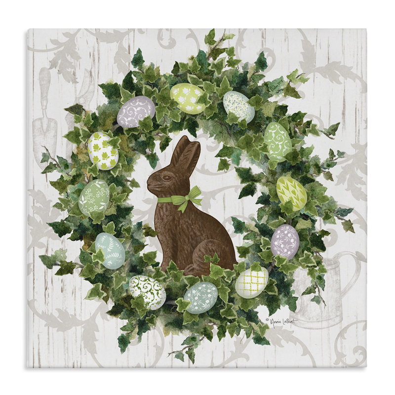 «Spring Spring Egg Wreath», art mural sur toile par Annie Lapoint, H 17 po x l 17 po