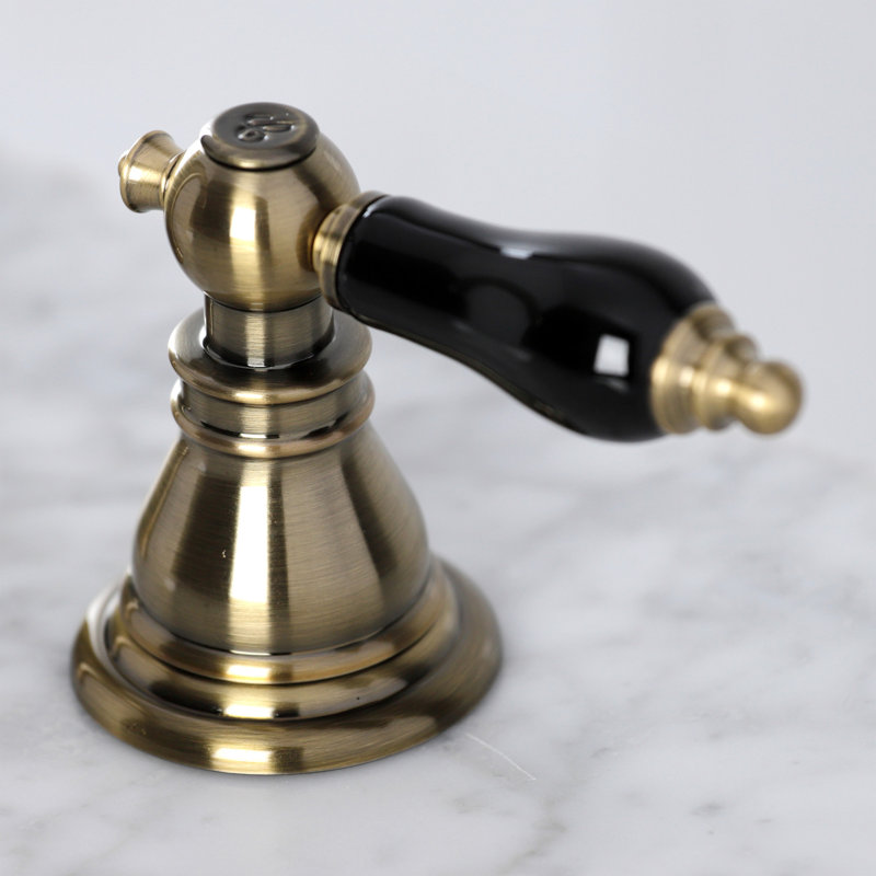 Kingston Brass Duchess Two-Handle 3-Hole Deck Mount Widespread Bathroom Faucet with Retail Pop-Up Drain, Antique Brass