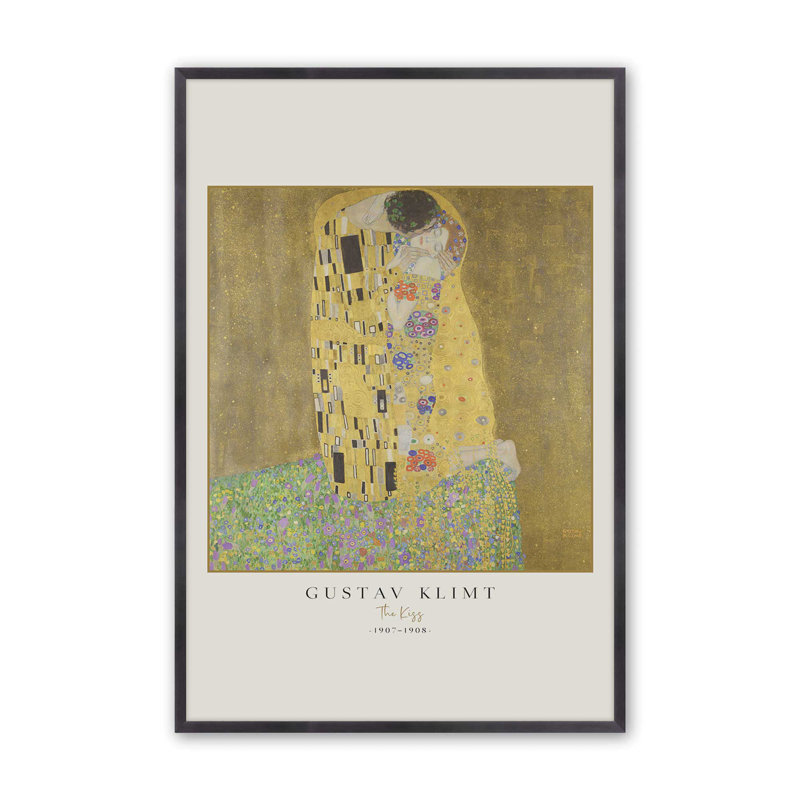 «The Kiss» par Gustav Klimt v3 , Reproduction encadrée sans passe-partout, Zinc patiné, H 15,25 po x l 12,25 po x P 1,25 po