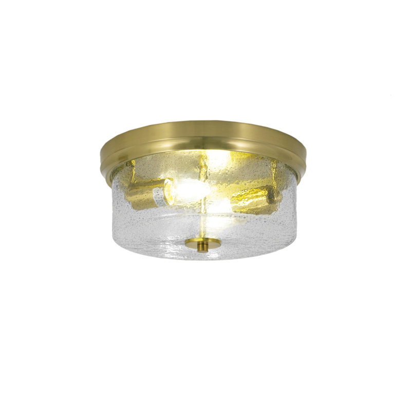 Plafonnier encastré 12 po Goswick, 2 ampoules, avec verre bullé, Laiton New Age