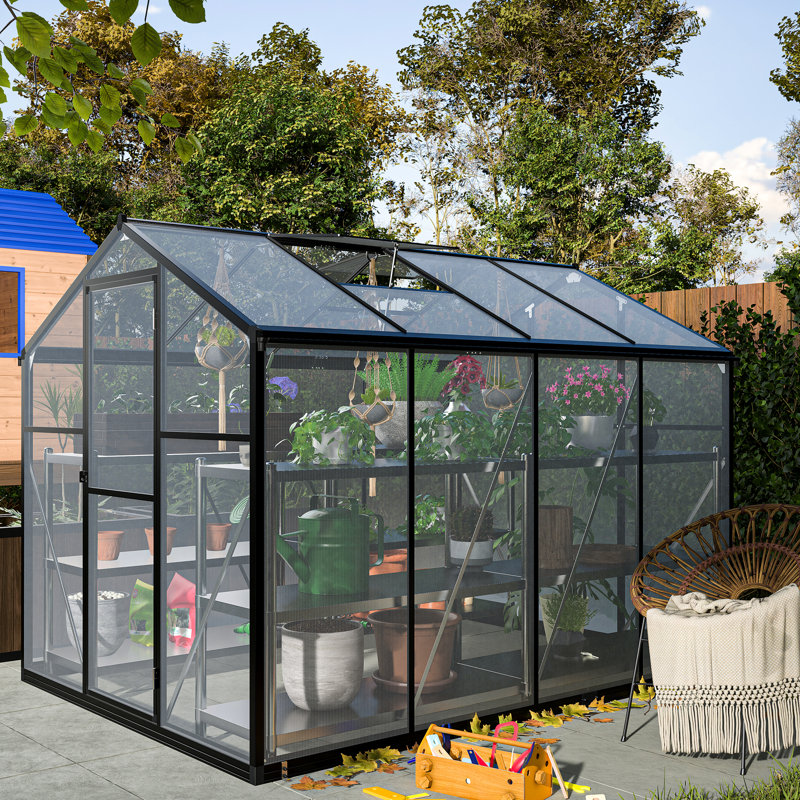 Serre en aluminium d'extérieur - Pour conditions difficiles et polycarbonate ventilé pour les jardins Installation rapide gardée