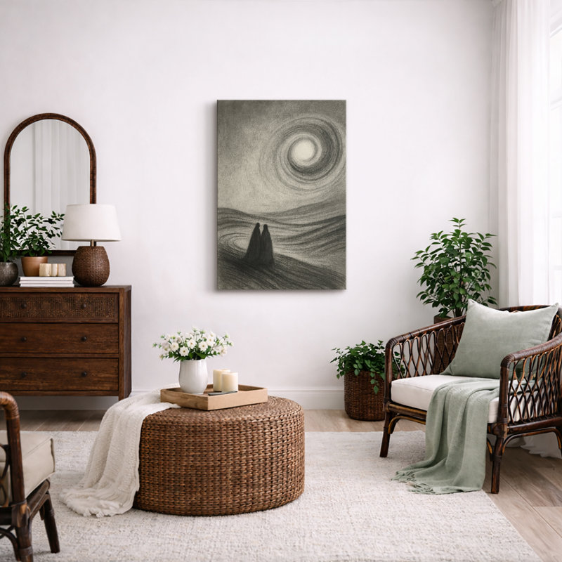 Abstrait au clair de lune, paysage, décoration murale, impression sur toile encadrée, Toile tendue, H 18 po x l 12 po