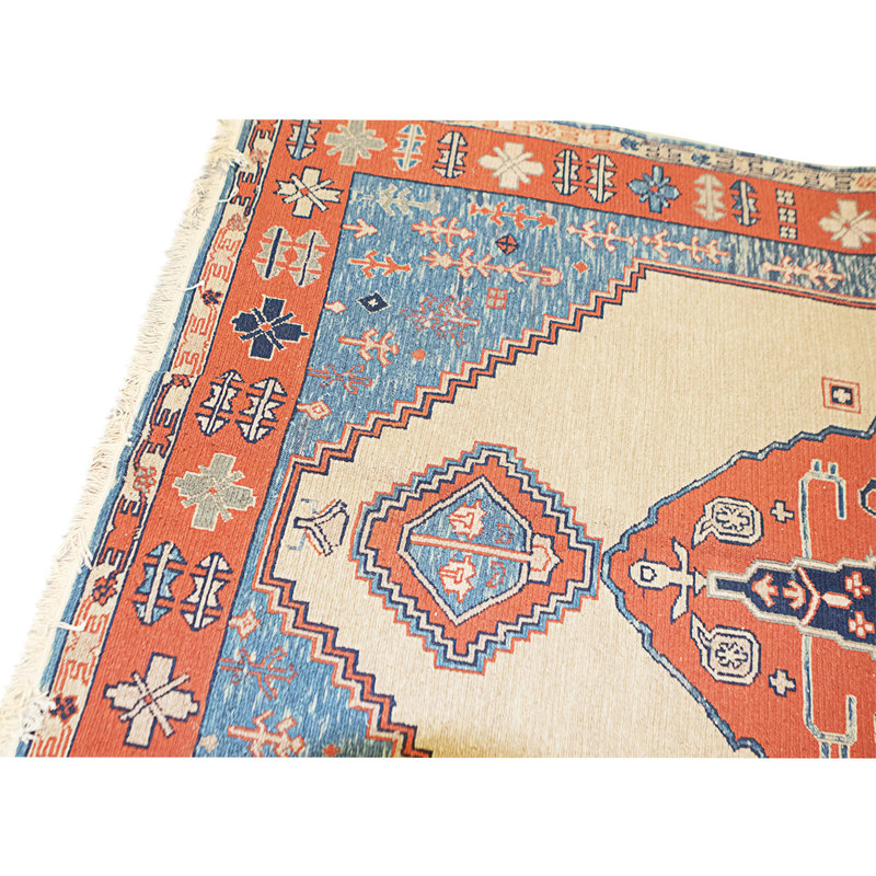 Tapis beige et rouge noué à la main de haute qualité