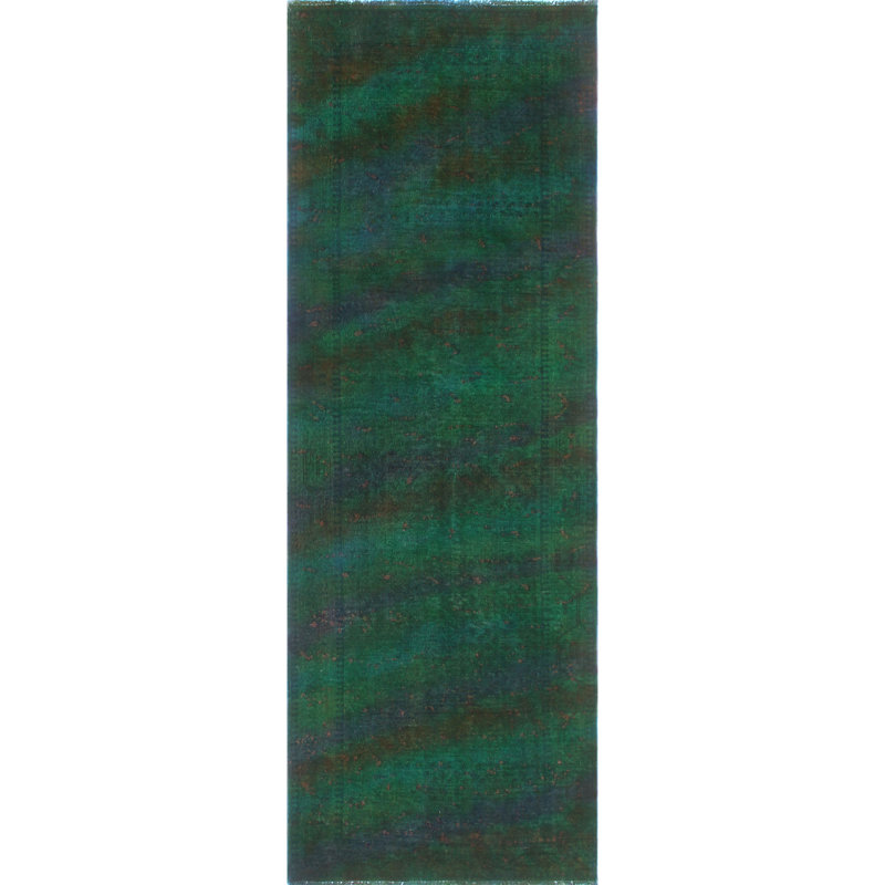 One-of-a-Kind 3'3" x 9'4" 1980s Runner Wool Area Rug in Brown and Green