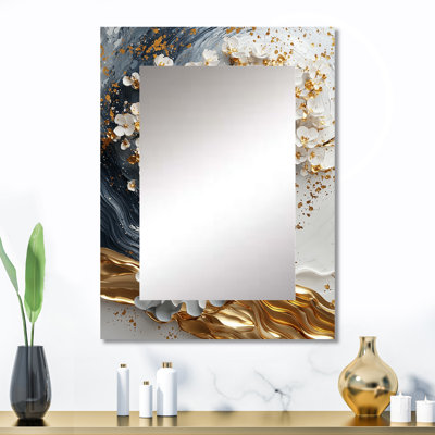 «White Gold Woman Silhouette Basswood Tree II» - grand miroir mural cerisier en fleurs, miroir décoratif blanc, impression d'art en métal