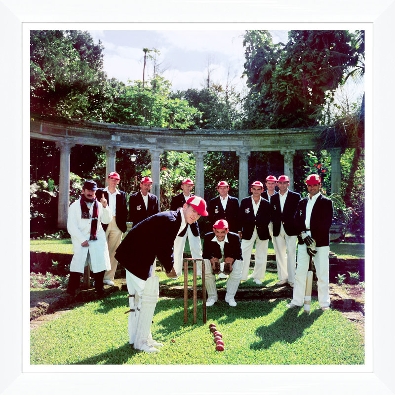 Dapper Cricketers Print by Slim Aarons, 36" H x 36" W x 1.5" D, White Single Picture Framed