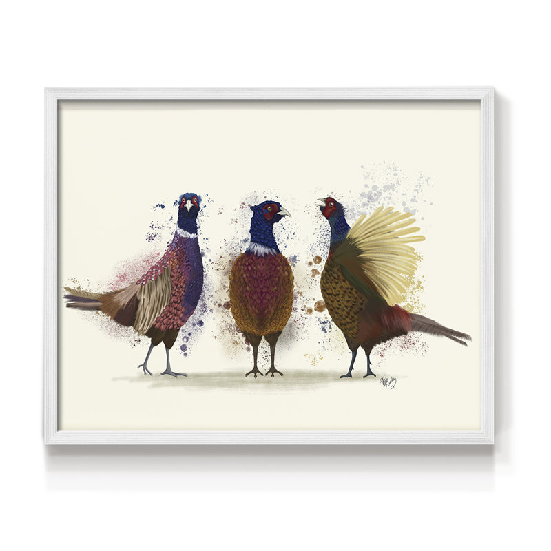 Trio de faisans - reproduction encadrée - réarmable, Blanc, H 16 po x l 20 po