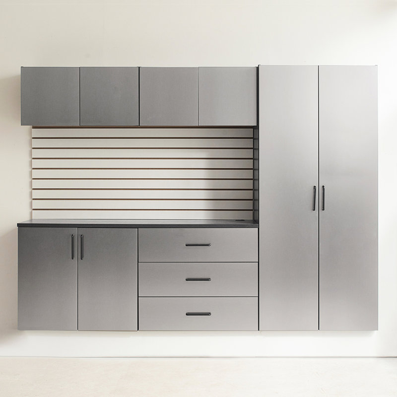 6 Garage Cabinet B, Series, 96 In. W X 79 H 20 D, Metallic Gray Finish, Drawers And Doors With Water Heat Aspect, 2X Thicker Edge Banding, Shelf Setup, Double Metal Bracket , Drawers, Qualities,