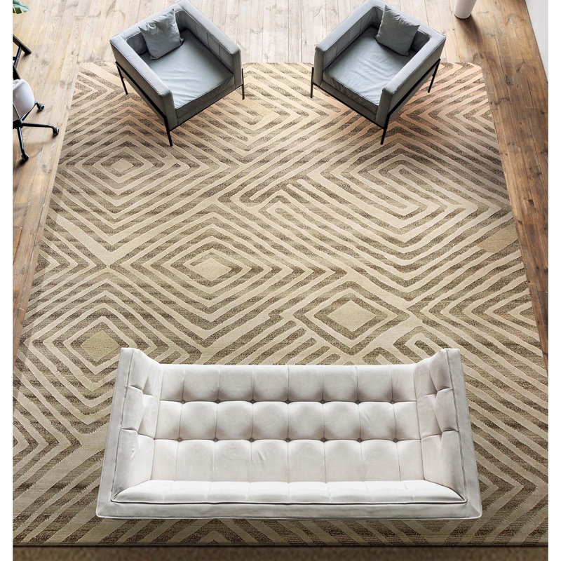 Hand Knotted Geometric Area Rug in Ivory/Brown, Rectangle 6' x 9'