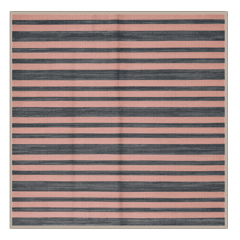 Tapis beige à rayures horizontales lavable à la machine, Carré 5 pi
