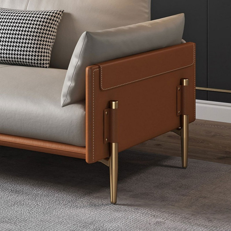 Canapé modulaire gris en cuir véritable, 32,28 po H x 110,24 po l x 37,4 po P, 4
