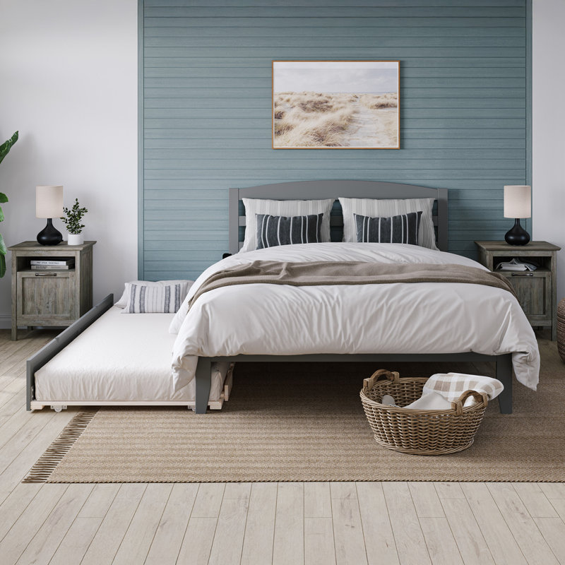 Elliana Solid Wood Platform Bed with Trundle, Full/Double, Gray