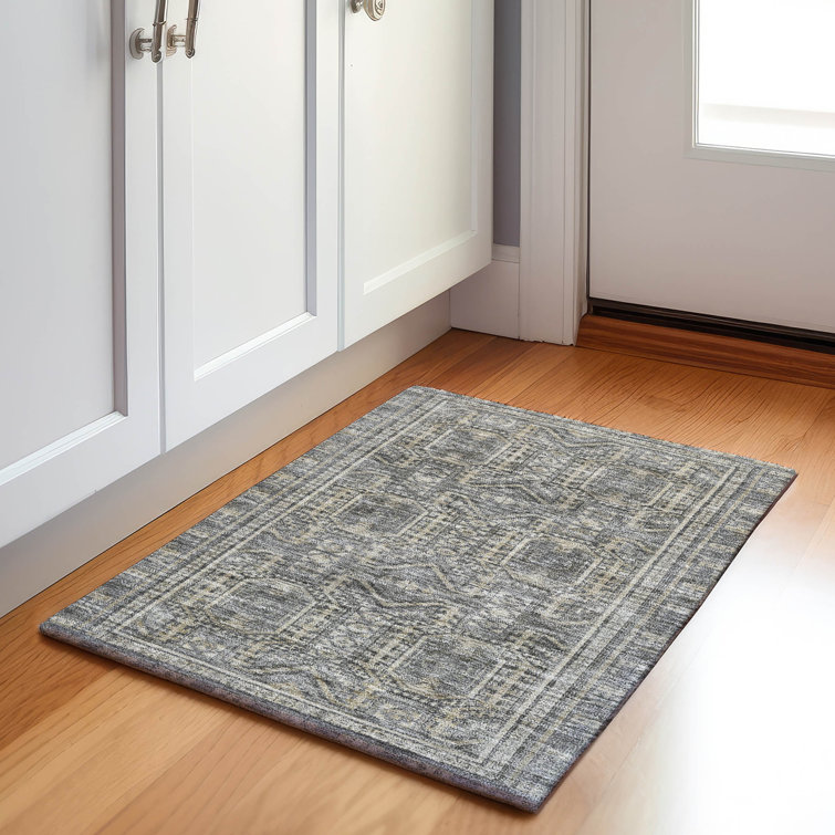Machine Washable Indoor/Outdoor Xhevrie Pewter Rug