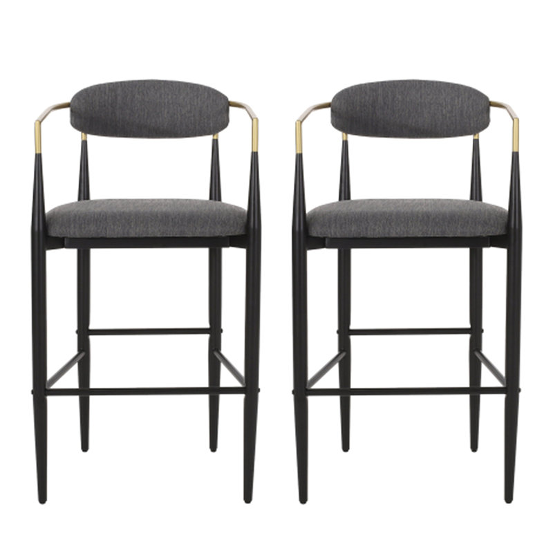 Tabouret de bar à hauteur de comptoir de 2, siège en tissu gris avec pieds en fer pour îlot de cuisine, capacité de poids maximale de 260 lb, siège rembourré et support robuste de 265 lb