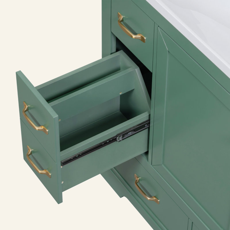Ensemble de meuble-lavabo 36 po avec évier, six tiroirs, diviseur de tiroir multifonctionnel, tablette réglable, Vert