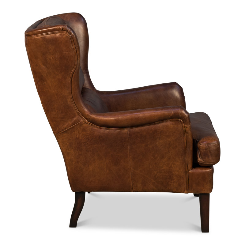 Elite Wingback Chair, Dark Brown Genuine Leather