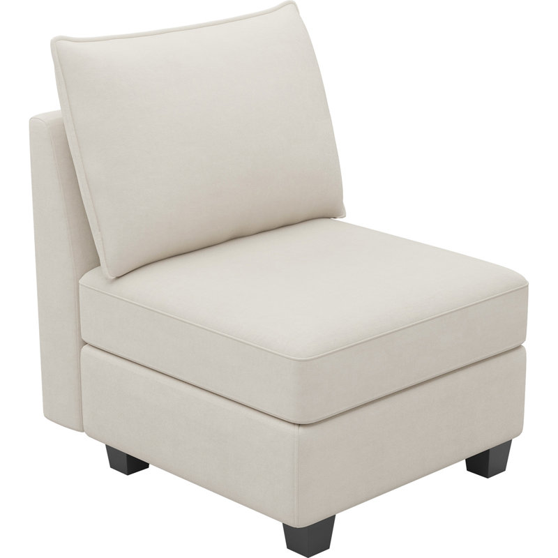 Allinson Velvet Armless Single Chair Storage Seat Module For Sectional Modular Sofa, Beige Velvet