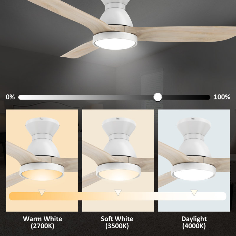 52" 3 - Blade Smart  Ceiling Fan with Light, White, White