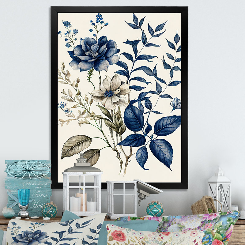 «Dark Indigo Flower in Retro Colors III», reproduction sur toile, H 32 po x l 24 po x P 1 po