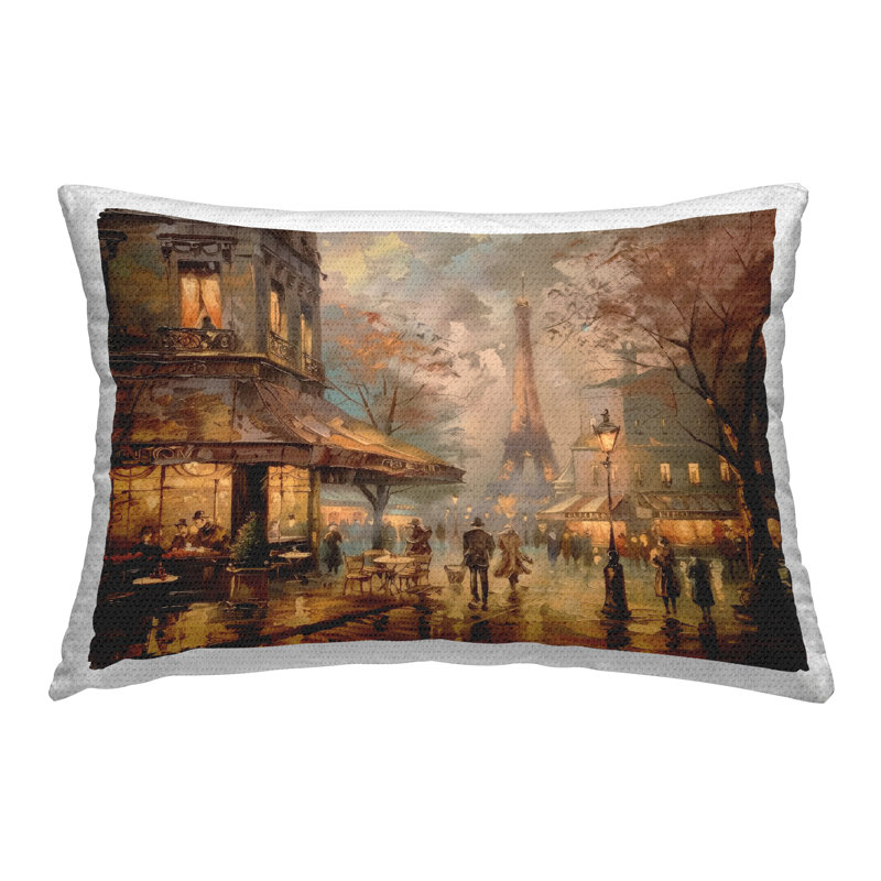 Coussin d'extérieur imprimé Stupell Industries Parisian Fall Townscape Design par LSR Design Studio