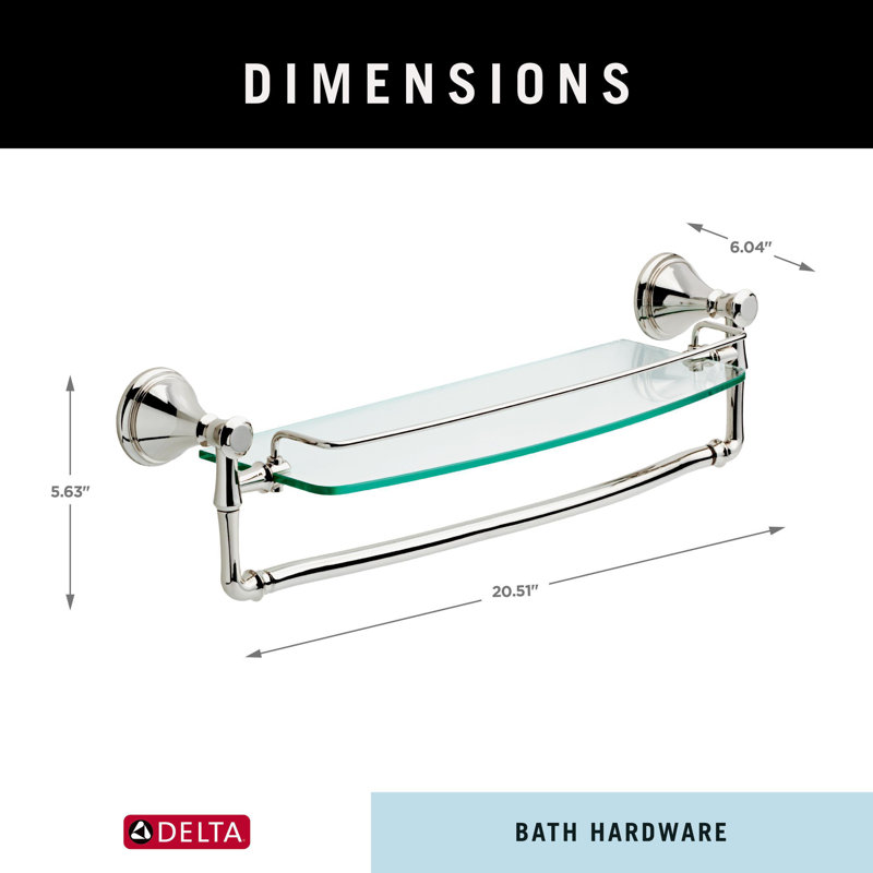 Cassidy 18 in. Glass Shelf with Towel Bar, Brilliance Polished Nickel, 5.7" H x 18" W x 6" D