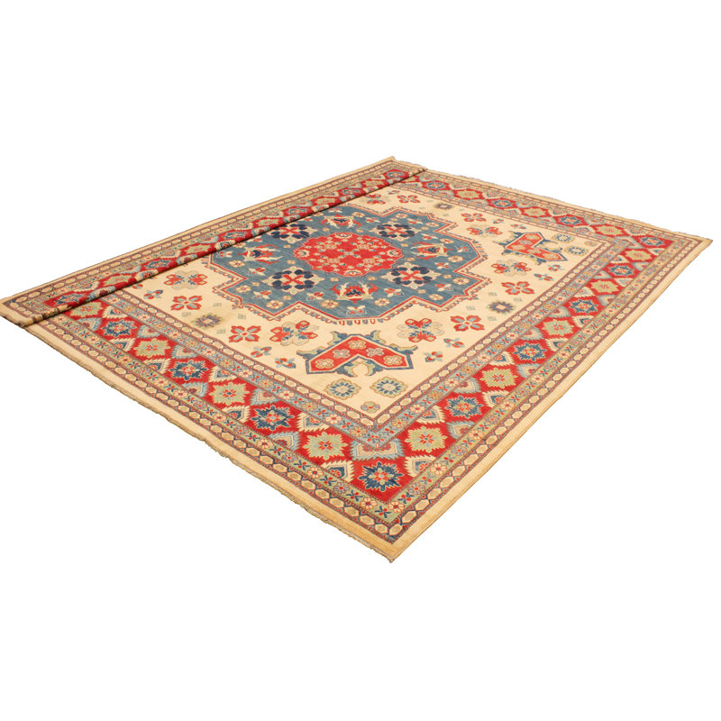 Tapis décoratif en laine carrée beige/brun noué à la main en laine de conception unique 13 pi DeSanto