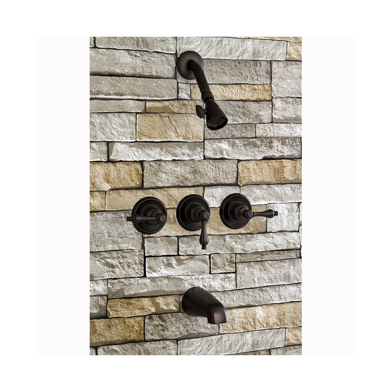 Kingston Brass Victorian Triple-Handle Tub and Shower Faucet, Lever Handle, Oil Rubbed Bronze